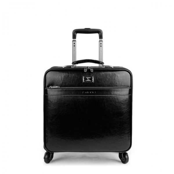 genuine leather travel bag  hand luggage on wheel